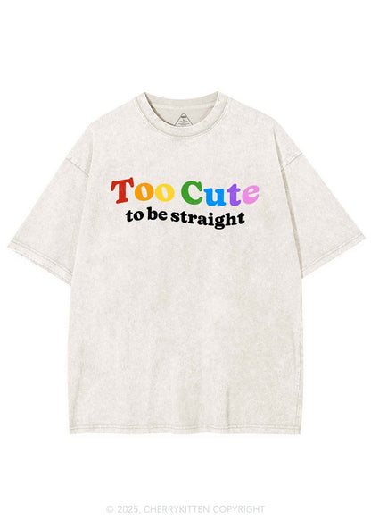 Too Cute To Be Straight Pride Y2K Shirts Washed Tee Cherrykitten