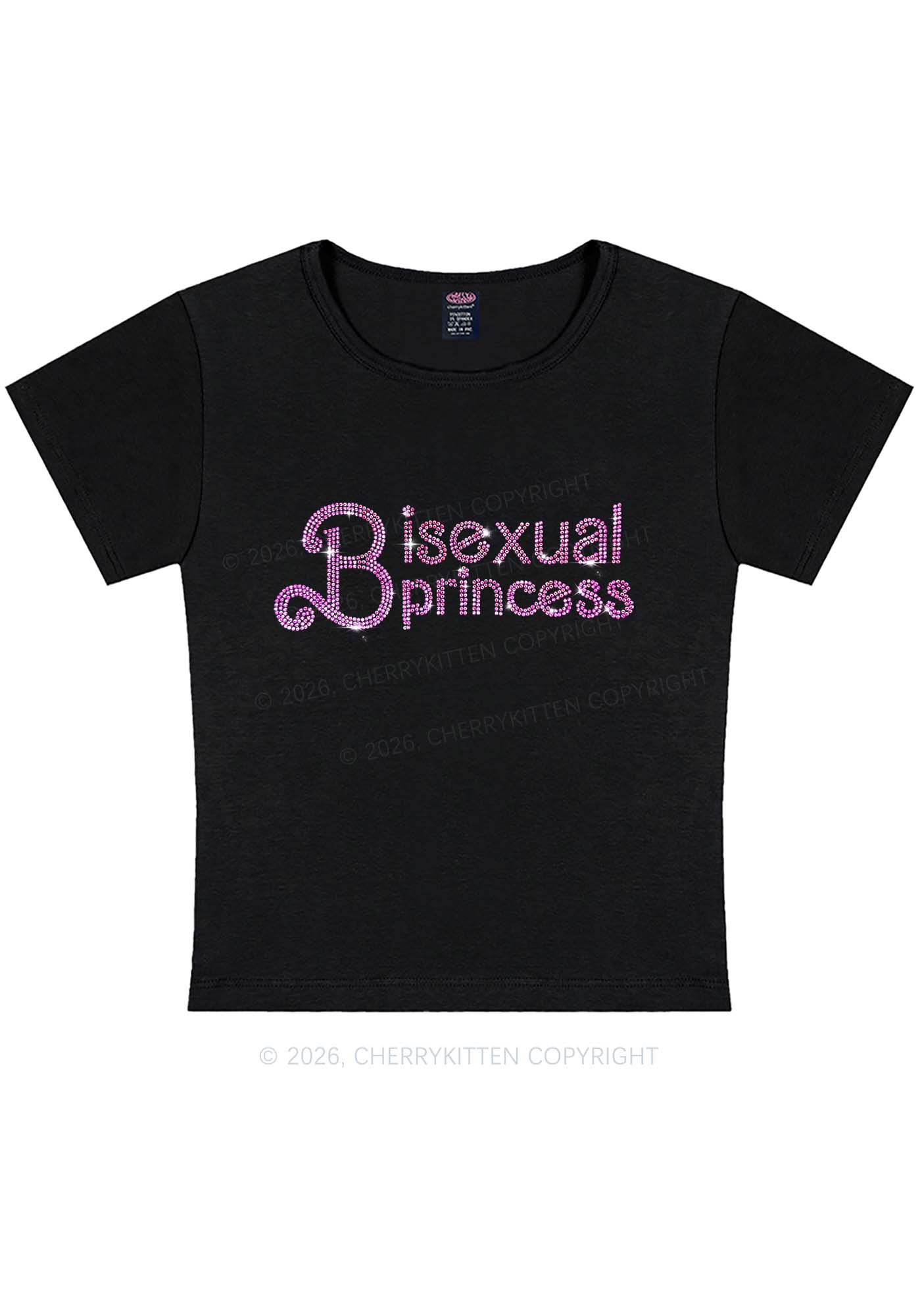 Rhinestone Bisexual Princess Pride Y2K Baby Tee Cherrykitten