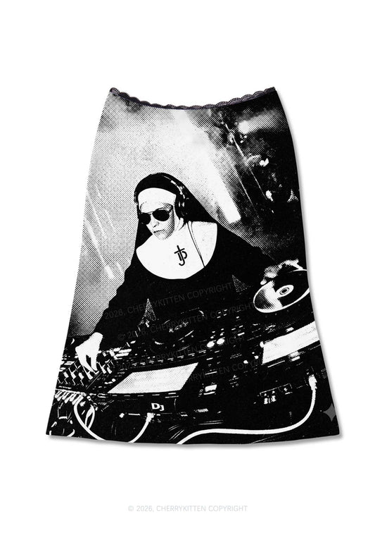 DJ Nun Y2K Print Midi Skirt Cherrykitten