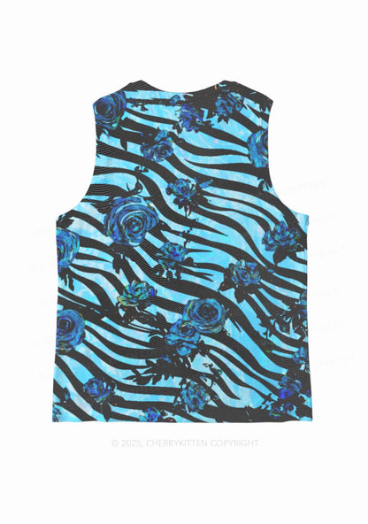 Blue Zebra Roses Y2K Mesh Muscle Tank Cherrykitten