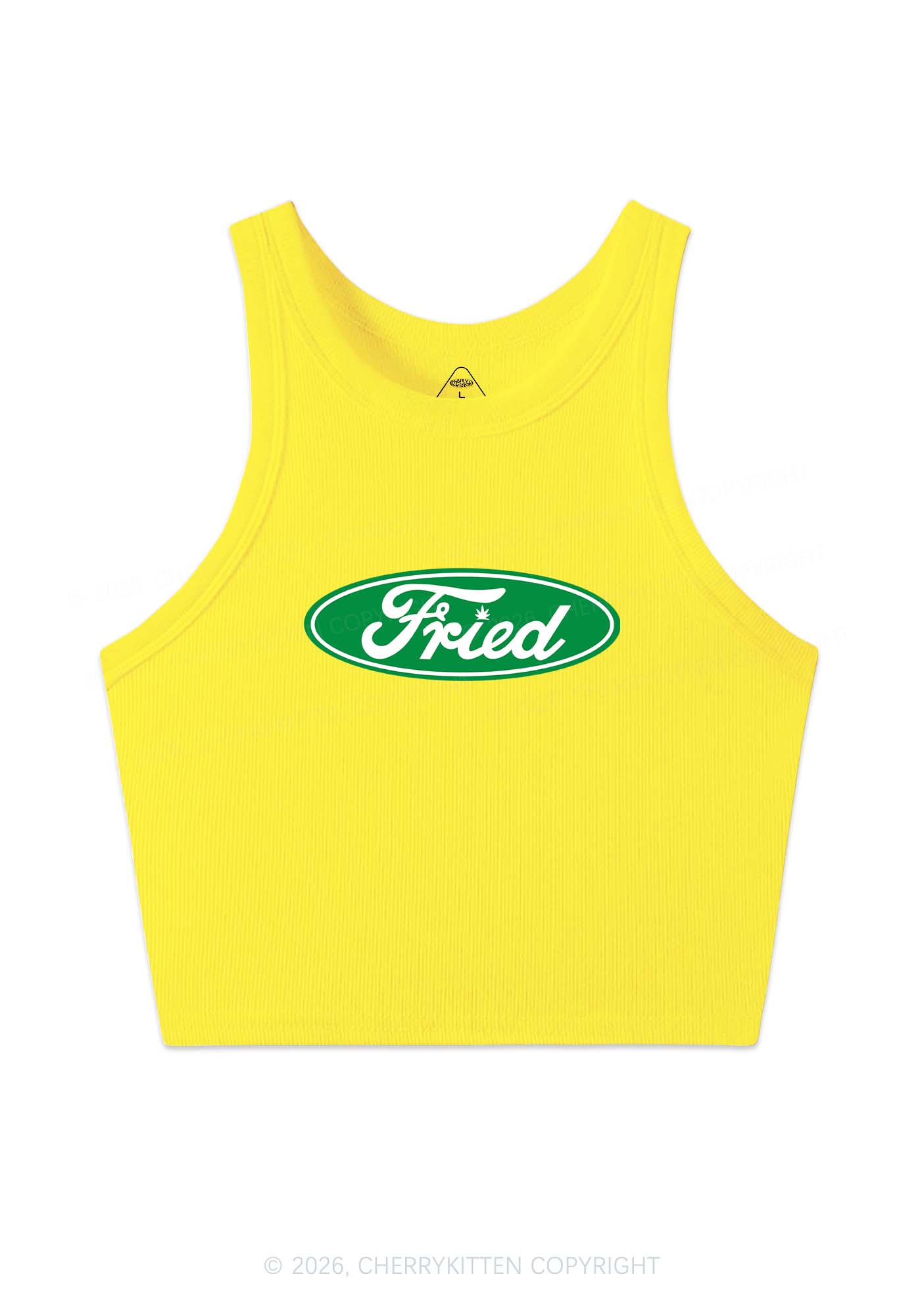 Green Fried Y2K Crop Tank Top Cherrykitten