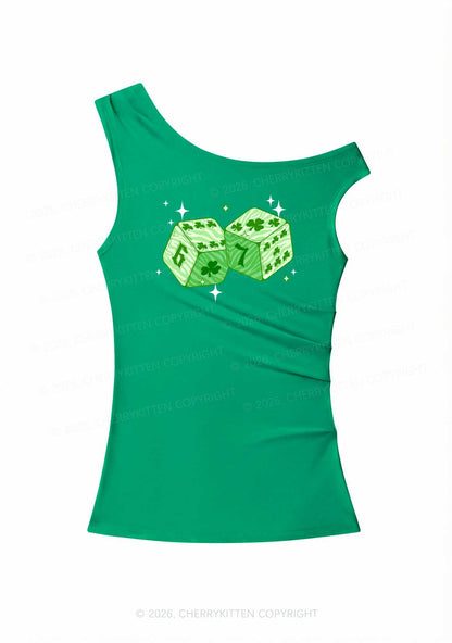 Green Clover Dice St Patricks Y2K Off Shoulder Tank Top Cherrykitten
