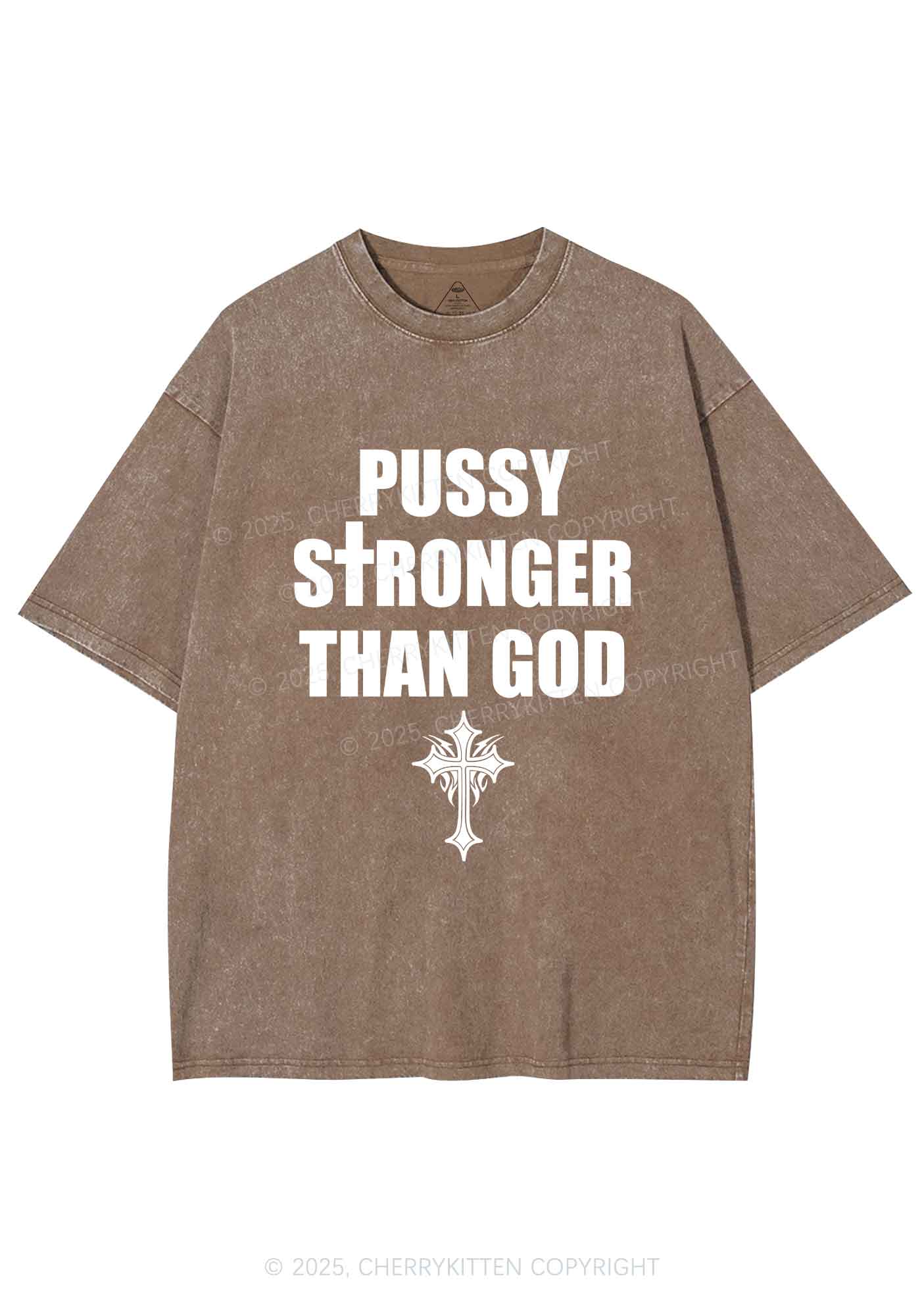 Puxxy Stronger Than God Y2K Shirts Washed Tee Cherrykitten