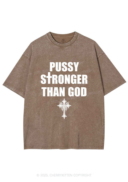 Puxxy Stronger Than God Y2K Shirts Washed Tee Cherrykitten