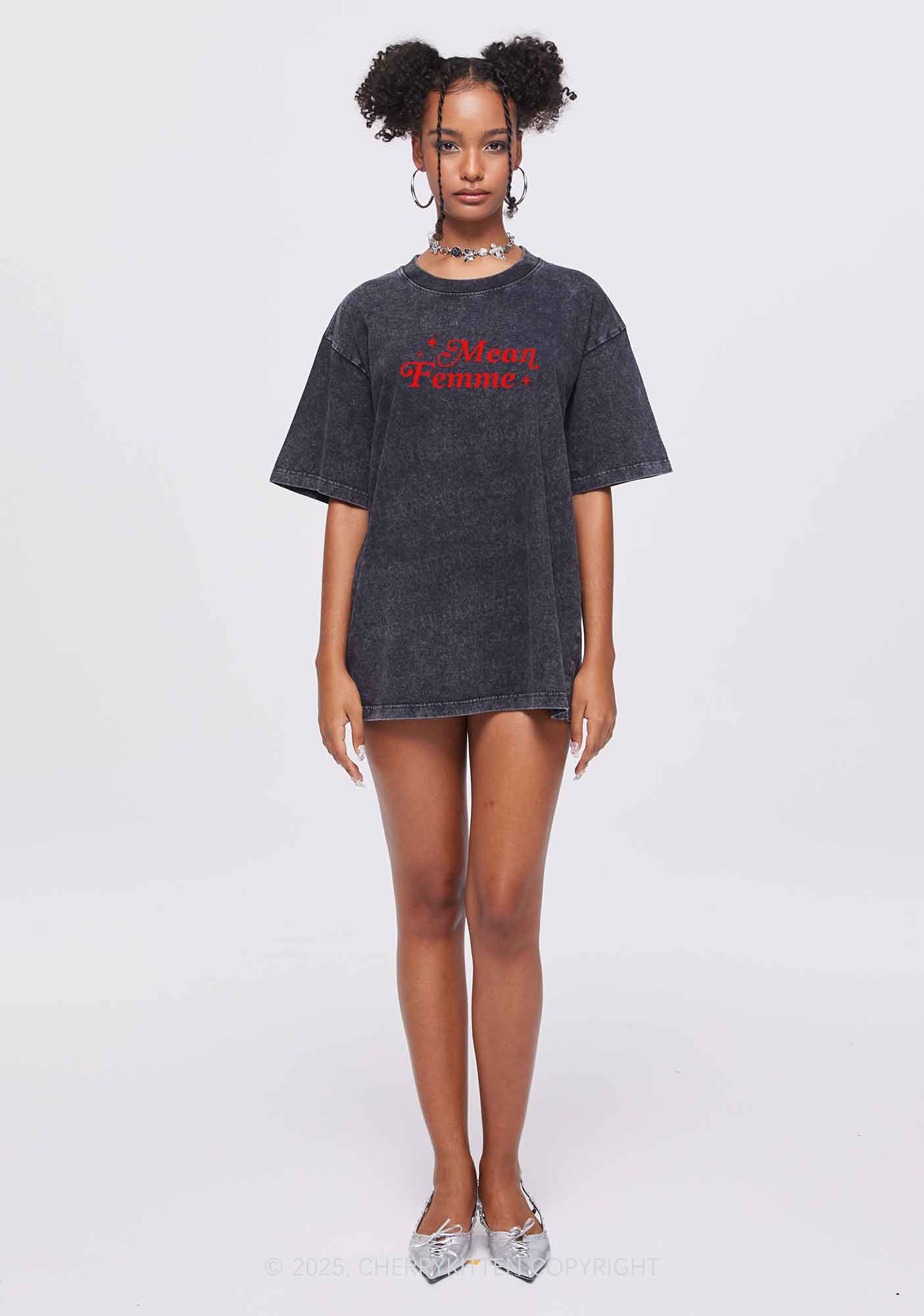 Mean Femme Pride Y2K Shirts Washed Tee Cherrykitten