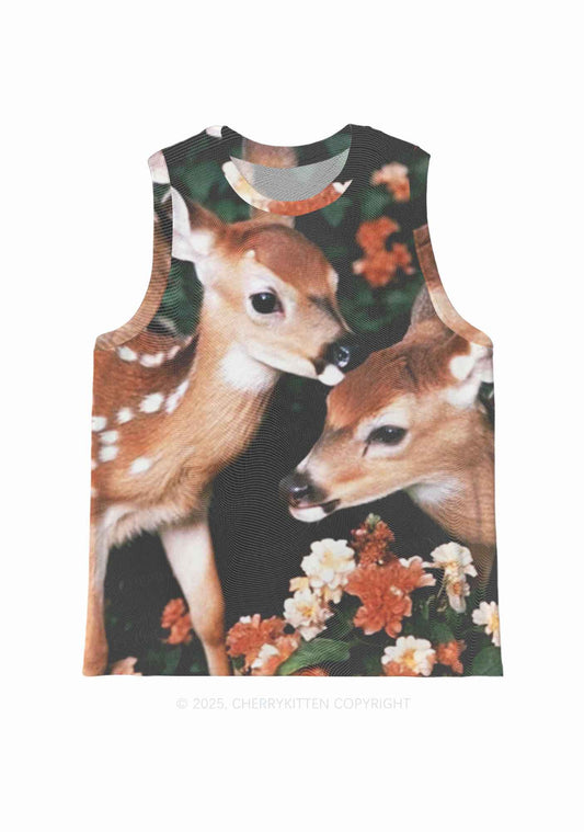 Deer Flowers Y2K Mesh Muscle Tank Cherrykitten