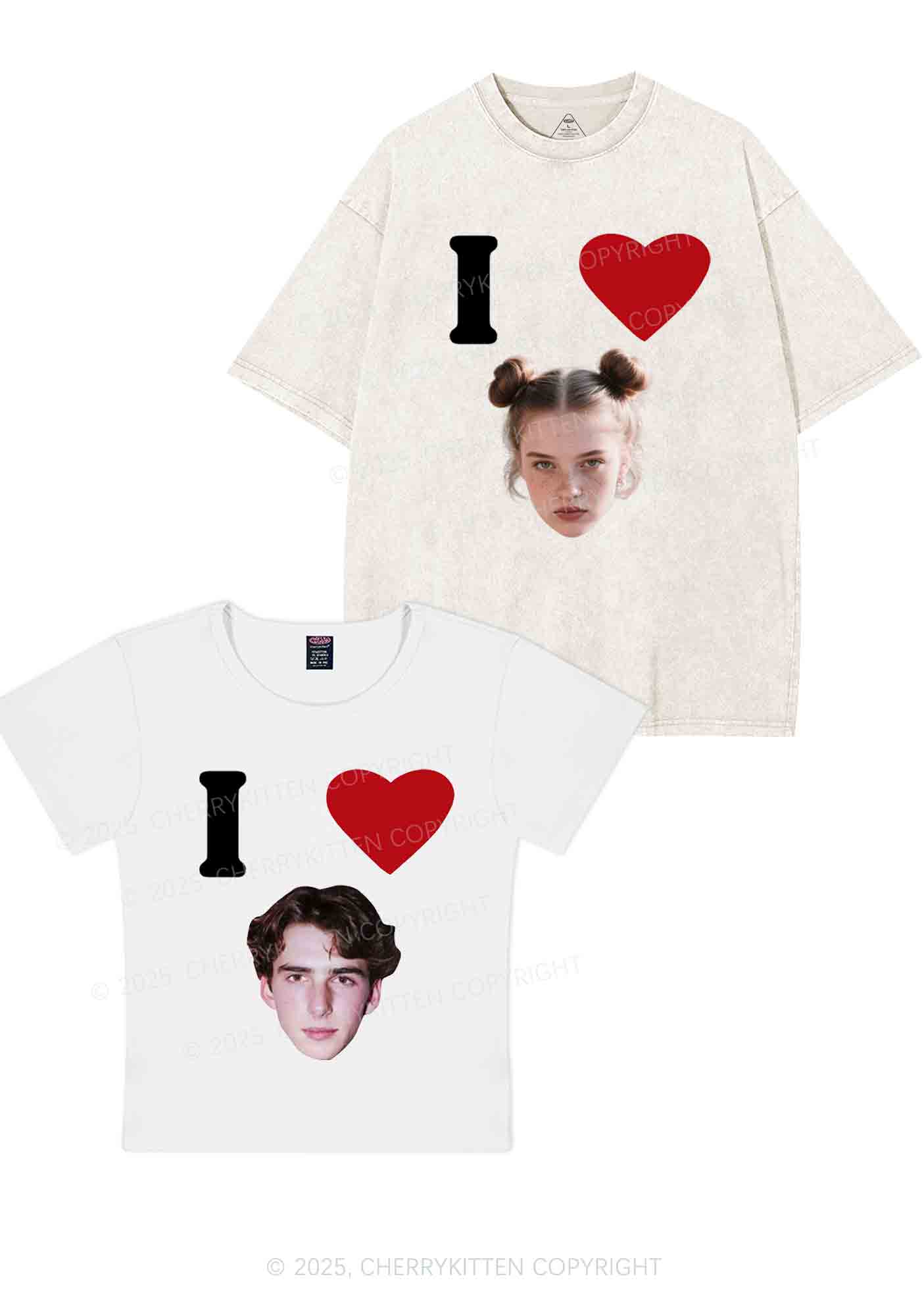 I Love Custom Portrait Y2K Valentine's Day Couple Shirt Cherrykitten