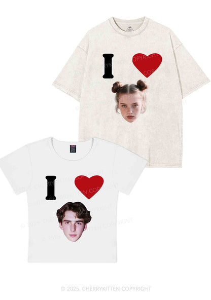 I Love Custom Portrait Y2K Valentine's Day Couple Shirt Cherrykitten