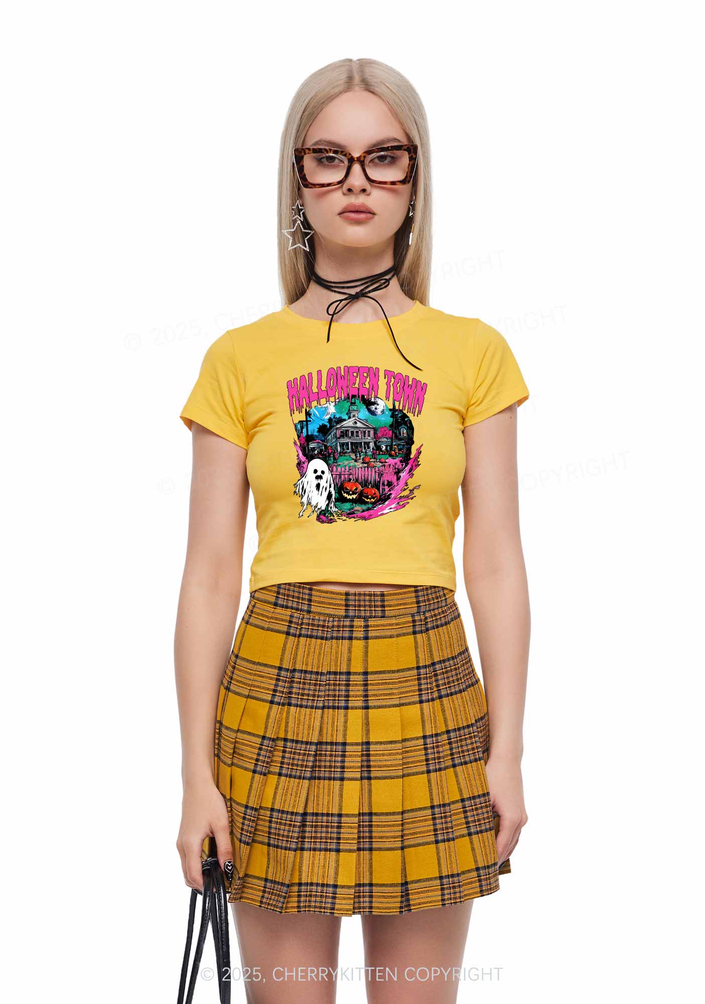 Halloween Ghost Town Y2K Baby Tee Cherrykitten