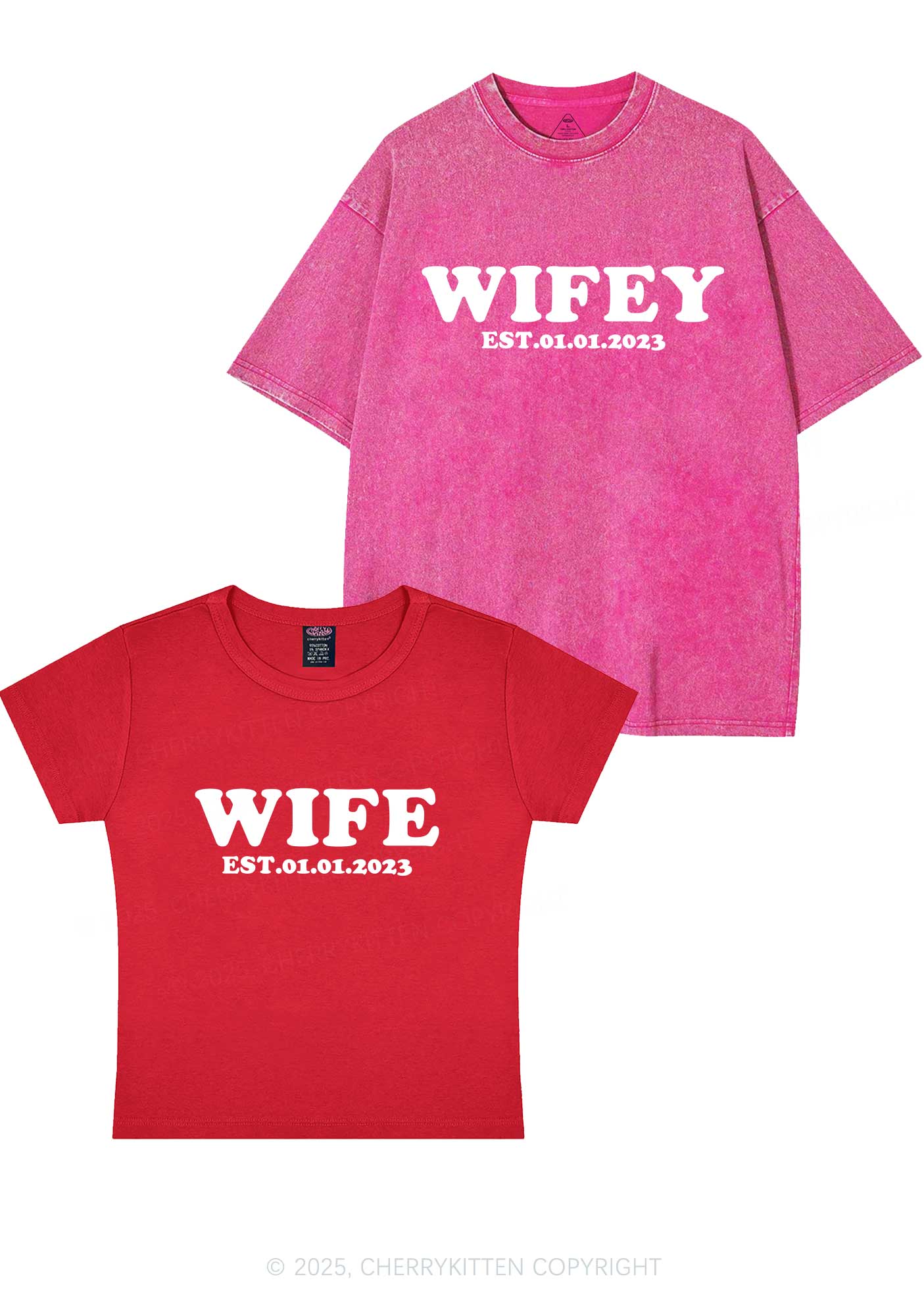 Wife Wifey Custom Date Y2K Valentine's Day Couple Shirt Cherrykitten