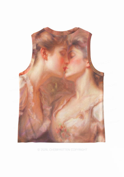 Pastel Dreamy Kissing Couple Pride Y2K Mesh Muscle Tank Cherrykitten