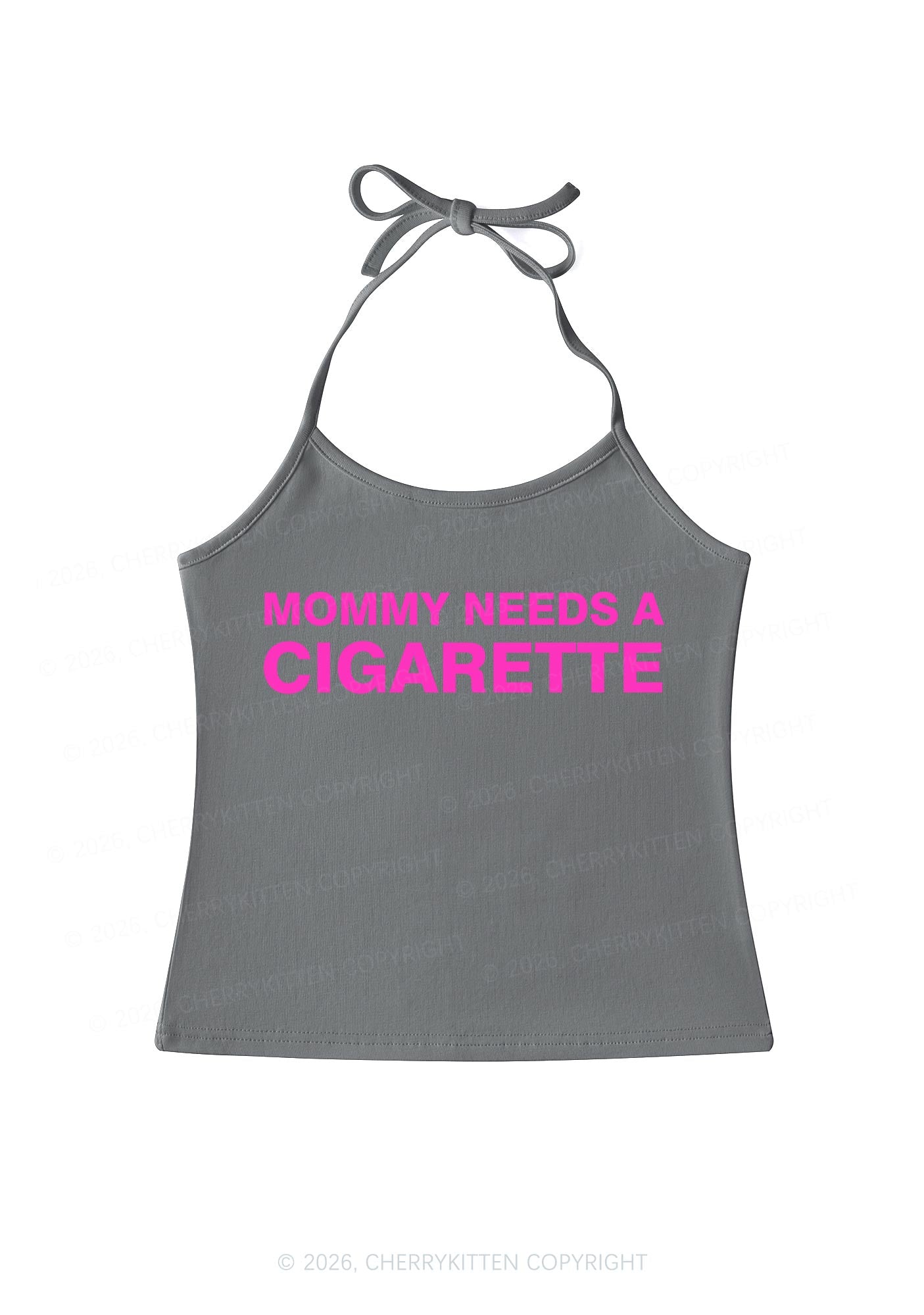 Mommy Needs A Cigarette Y2K Halter Neck Cami Cherrykitten