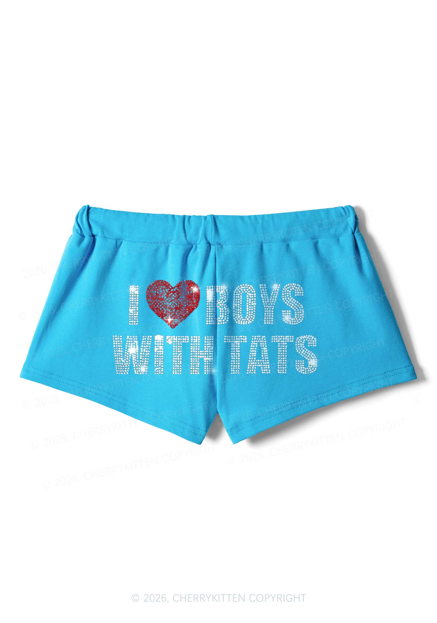 Rhinestone I Love Boys With Tats Y2K Drawstring Mini Shorts Cherrykitten