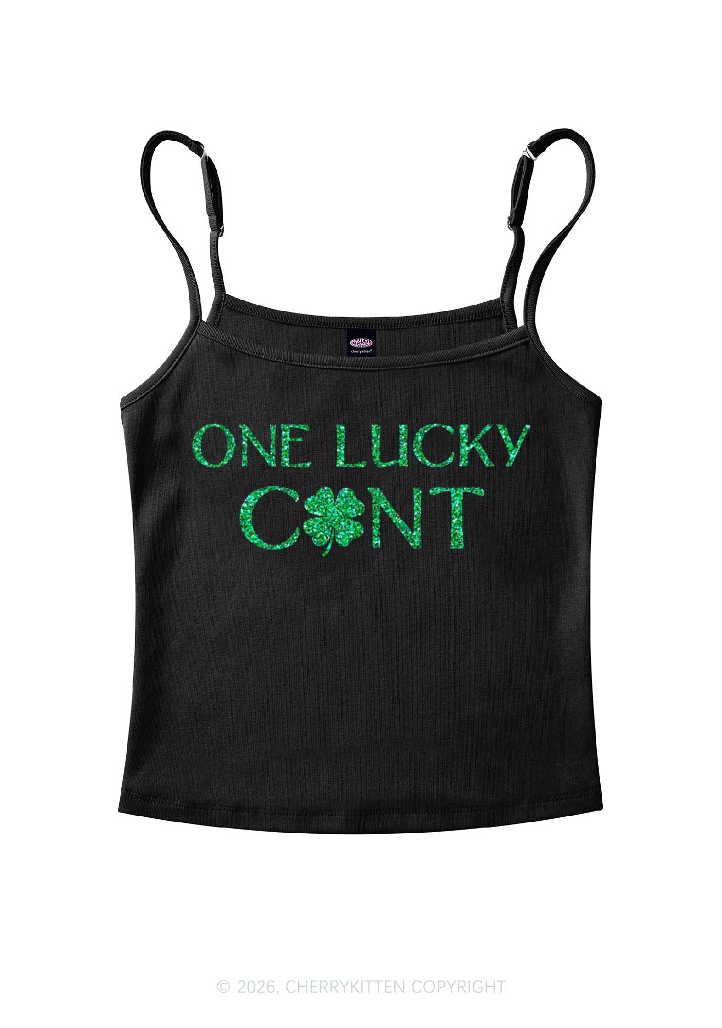 Glitter One Lucky Cxxt St Patricks Y2K Spaghetti Strap Cami Cherrykitten