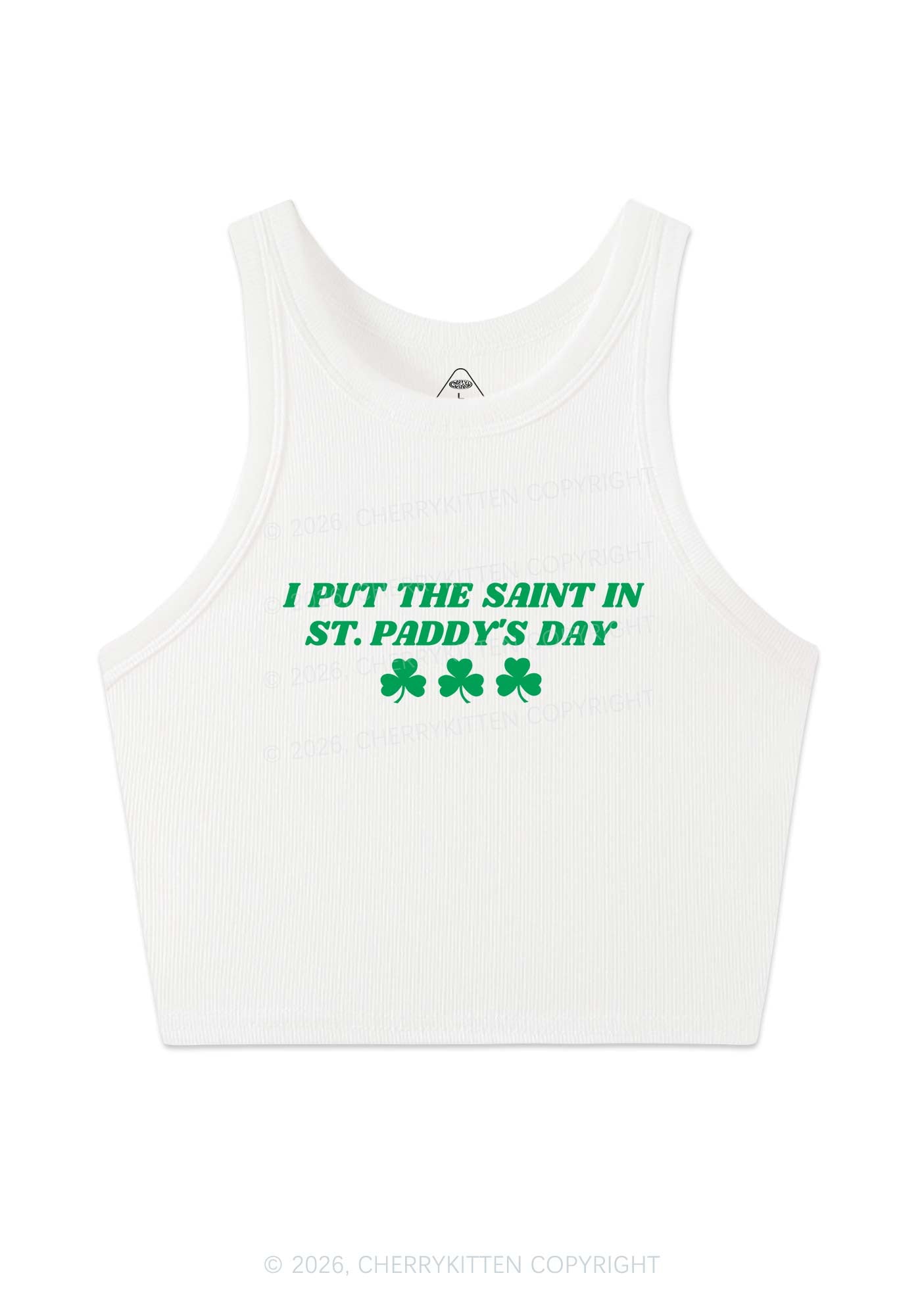 I Put The Saint In St Patricks Y2K Crop Tank Top Cherrykitten