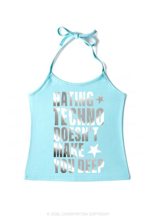 Hating Techno Silver Foil Printed Y2K Halter Neck Cami Cherrykitten