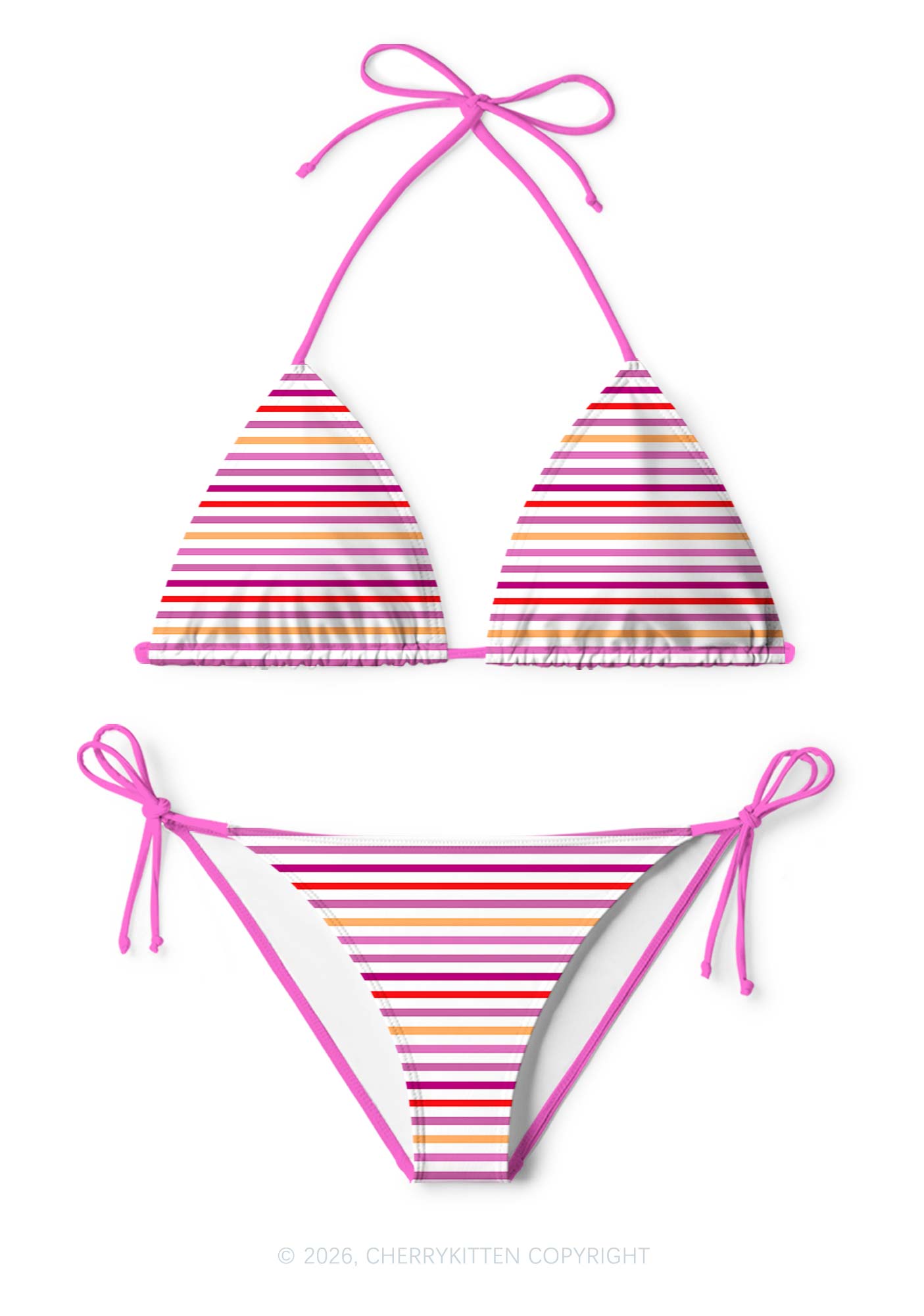 Lesbian Stripes Pride Y2K Print Bikini Set Cherrykitten