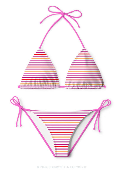 Lesbian Stripes Pride Y2K Print Bikini Set Cherrykitten