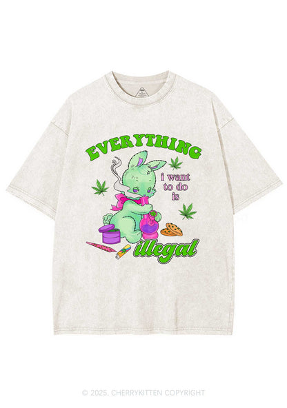 Everything Is Illegal Bunny Y2K Shirts Washed Tee Cherrykitten