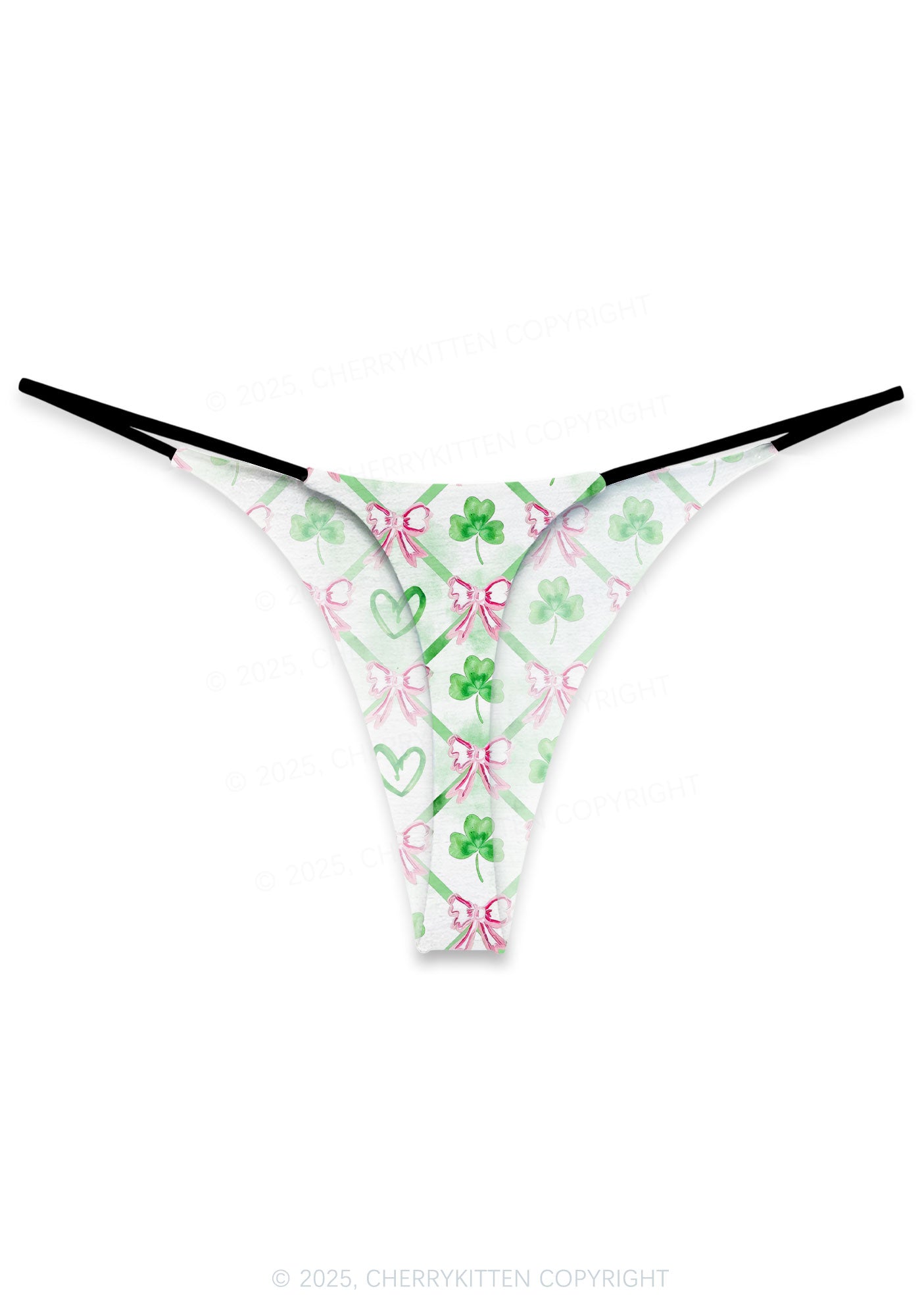 Shamrock Pink Bows St Patricks Y2K Print Bikini String Thong Cherrykitten