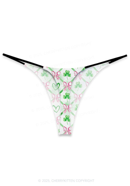 Shamrock Pink Bows St Patricks Y2K Print Bikini String Thong Cherrykitten