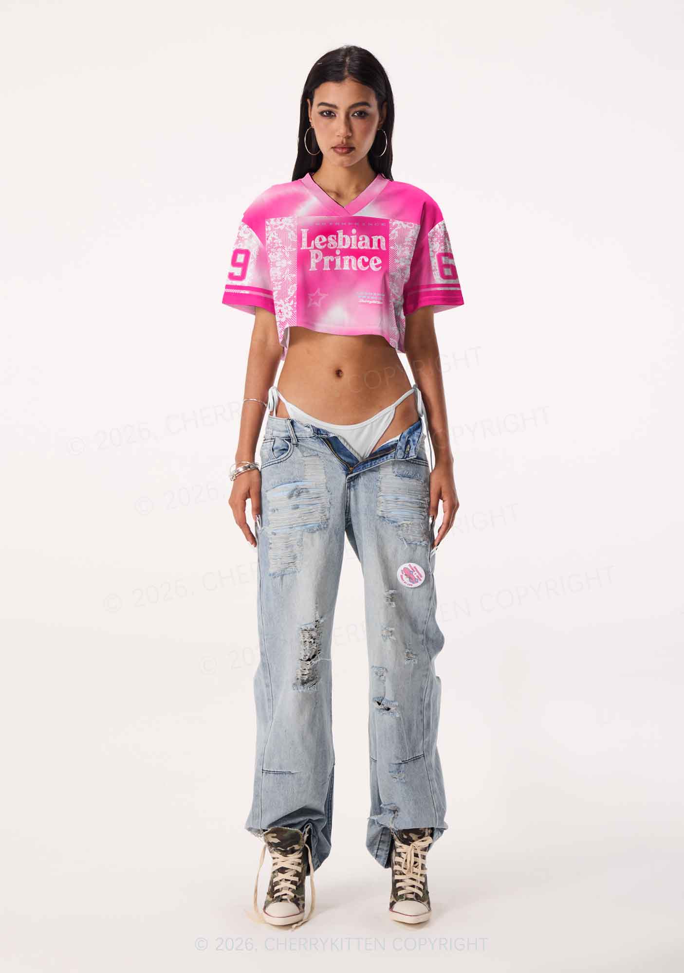 Lesbian Prince Pride Y2K Crop Sport Jersey Shirts Cherrykitten