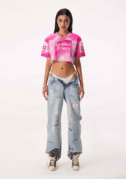 Lesbian Prince Pride Y2K Crop Sport Jersey Shirts Cherrykitten