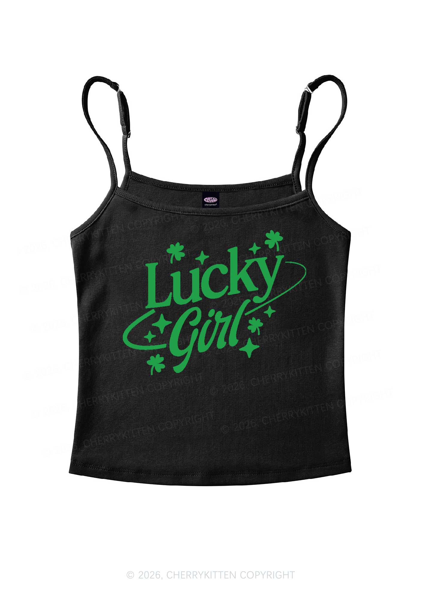 Lucky Girl Star Clover St Patricks Y2K Spaghetti Strap Cami Cherrykitten