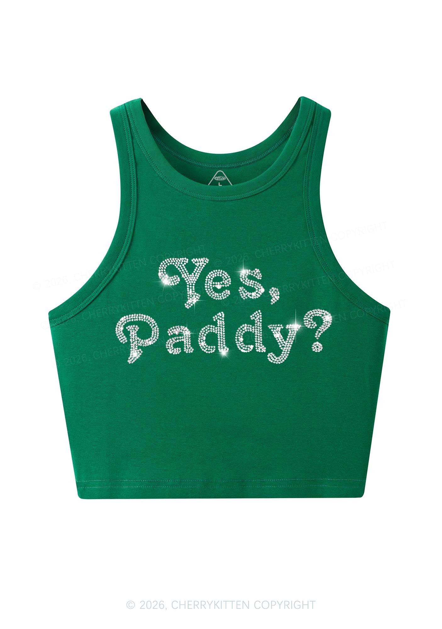 Rhinestone Yes Paddy St Patricks Y2K Crop Tank Top Cherrykitten