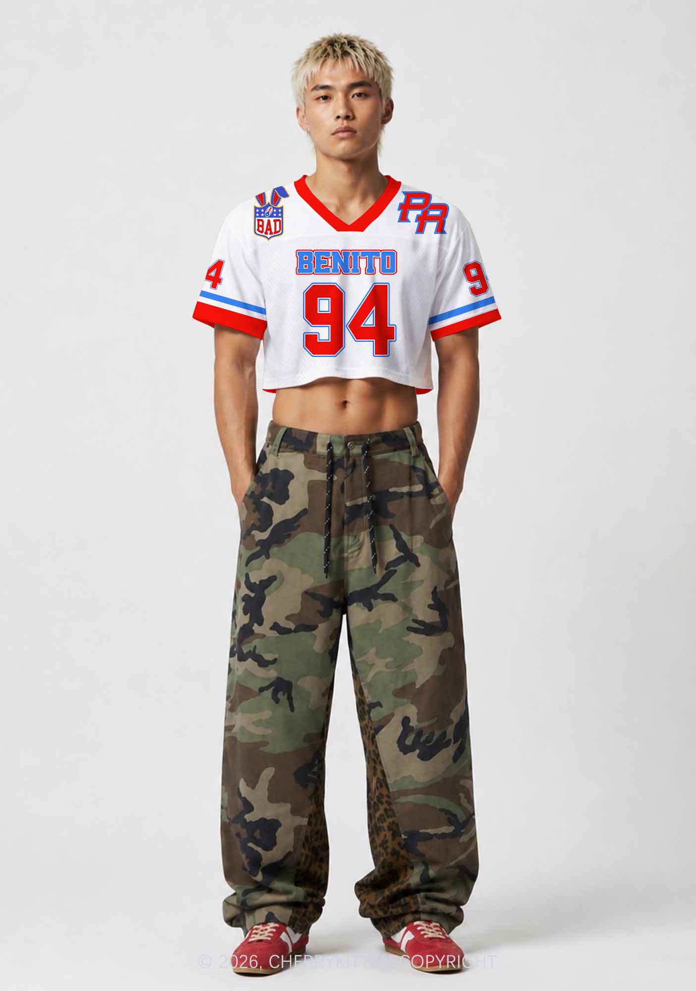 Red Blue Stripe Bunny Y2K Crop Sport Jersey Shirts Cherrykitten