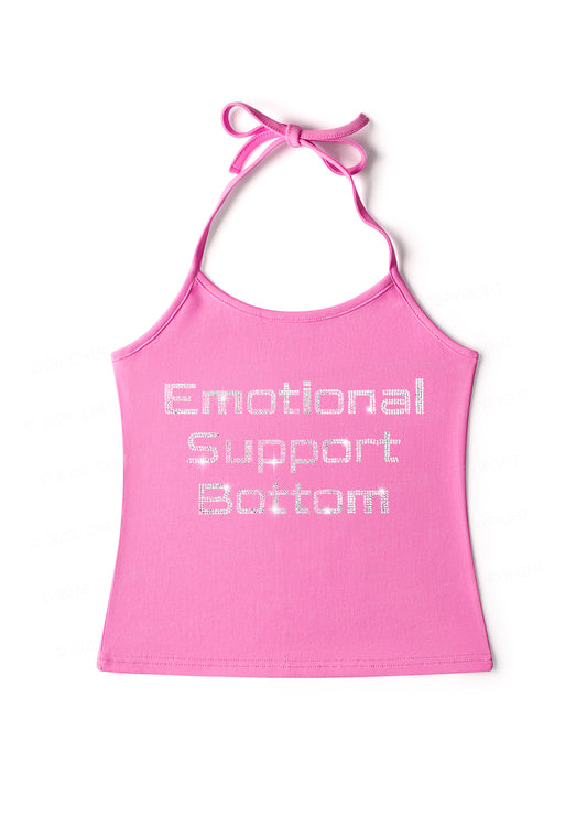 Rhinestone Emotional Support Bottom Pride Y2K Halter Neck Cami Cherrykitten