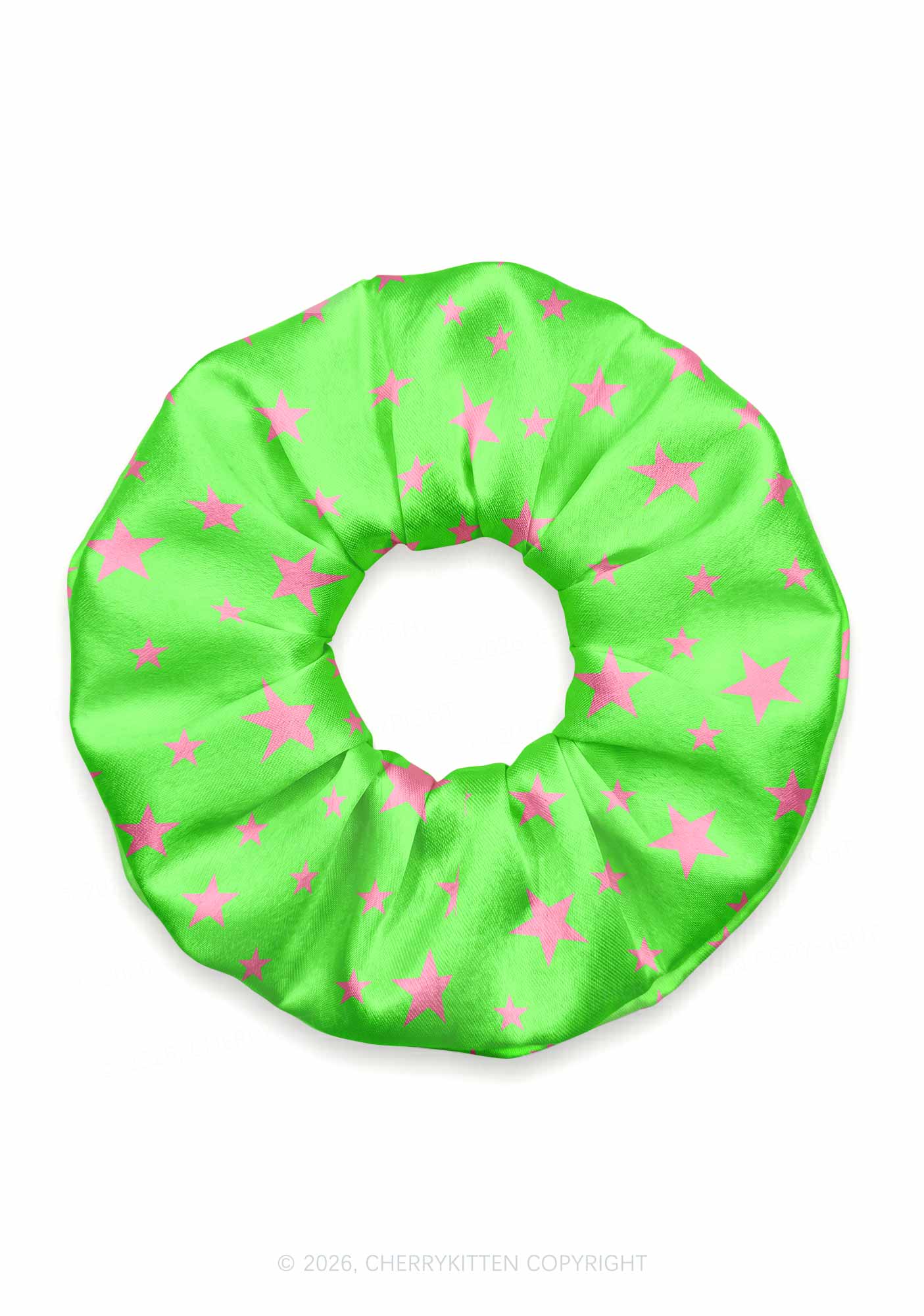 Pink Star On Green Y2K Hair Scrunchie Cherrykitten