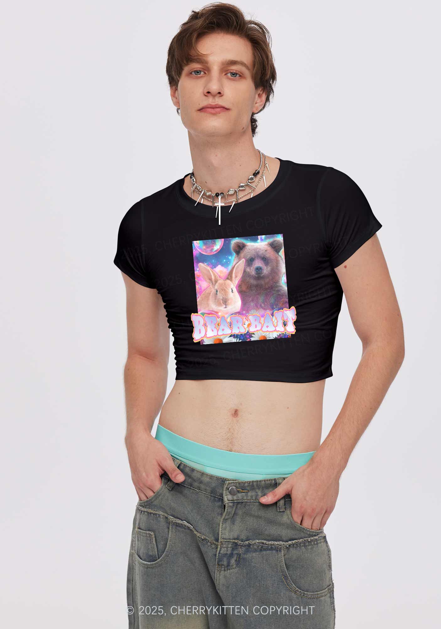 Bear Bait Pride Y2K Baby Tee Cherrykitten