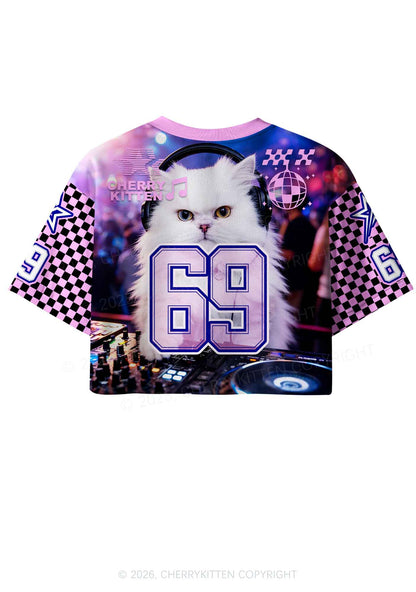 DJ White Cat Y2K Crop Sport Jersey Shirts Cherrykitten
