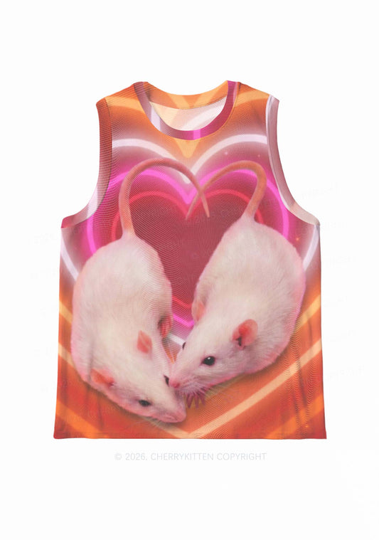 Lesbian Heart Rats Pride Y2K Mesh Muscle Tank Cherrykitten