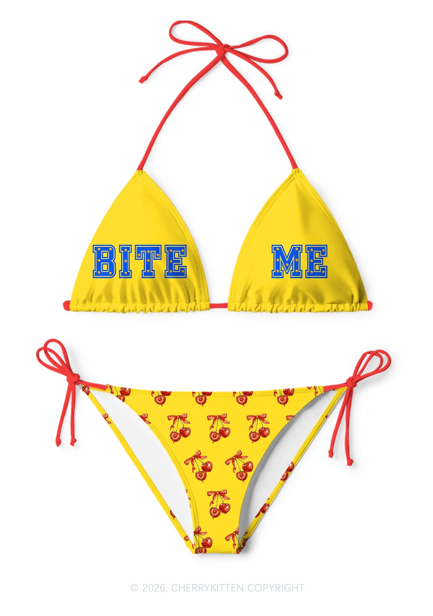 Yellow Bite Me Y2K Print Bikini Set Cherrykitten