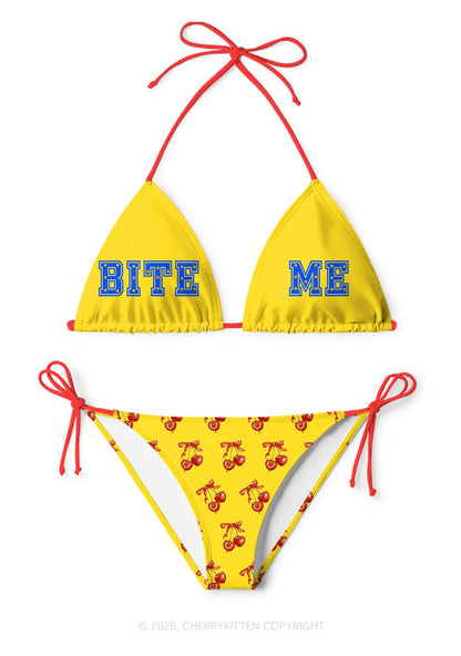 Yellow Bite Me Y2K Print Bikini Set Cherrykitten