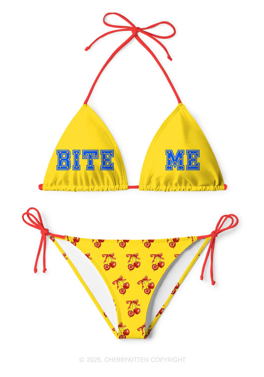Yellow Bite Me Y2K Print Bikini Set Cherrykitten