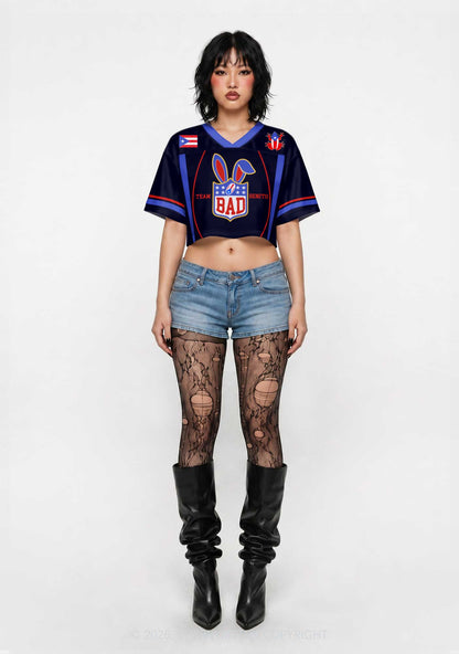 Black Football Bunny Y2K Crop Sport Jersey Shirts Cherrykitten