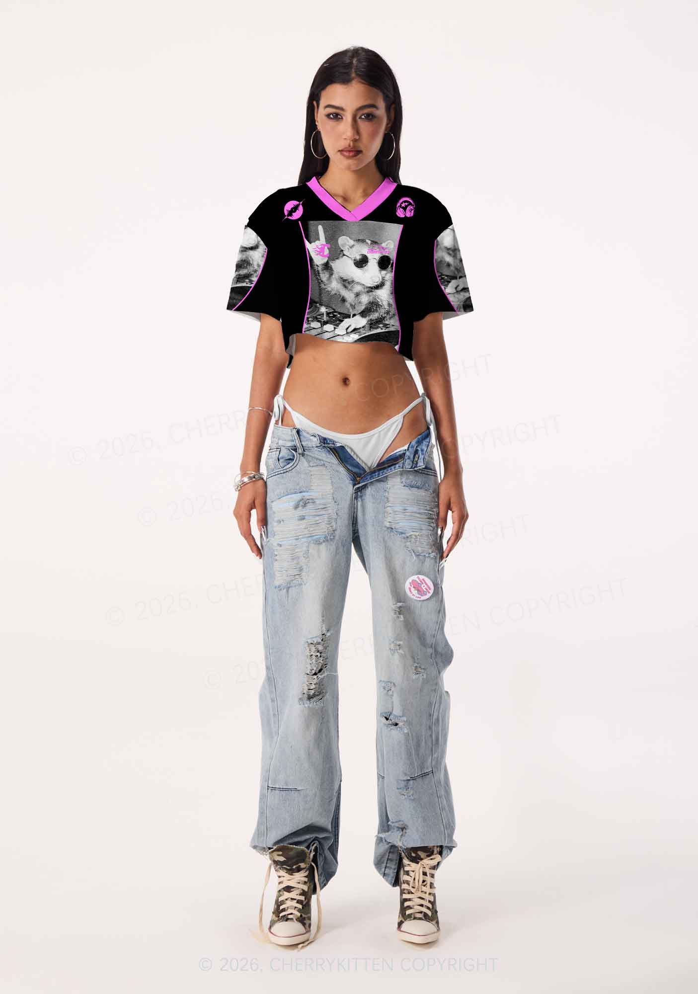 DJ Possum Y2K Crop Sport Jersey Shirts Cherrykitten