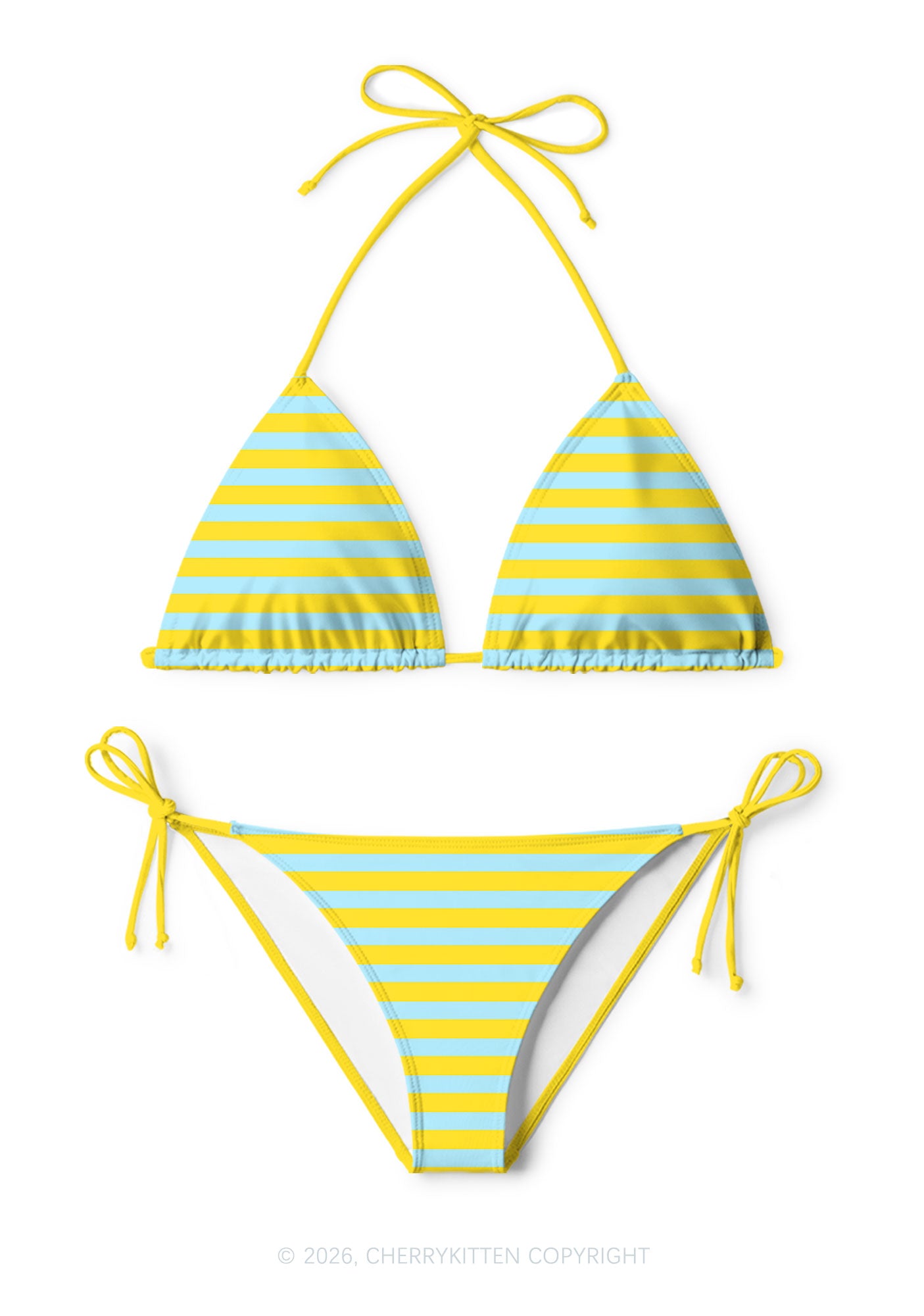 Blue And Yellow Stripes Y2K Print Bikini Set Cherrykitten