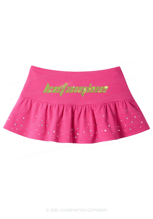 Rhinestone Ketamxxe Y2K Pink Ruffled Rhinestone Mini Skirt Cherrykitten