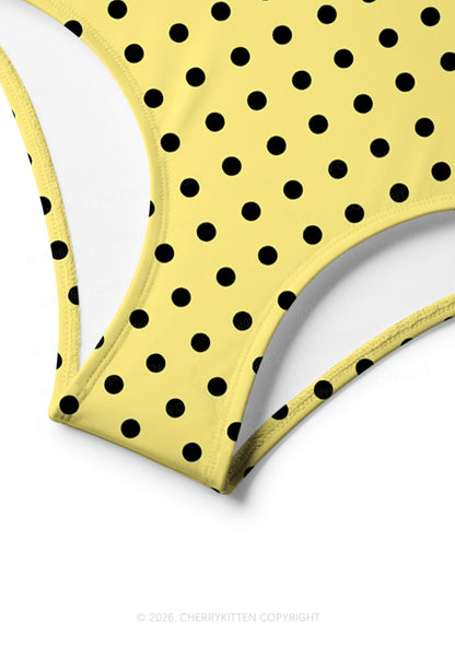 Black Dots On Yellow Y2K Print Bikini Set Cherrykitten
