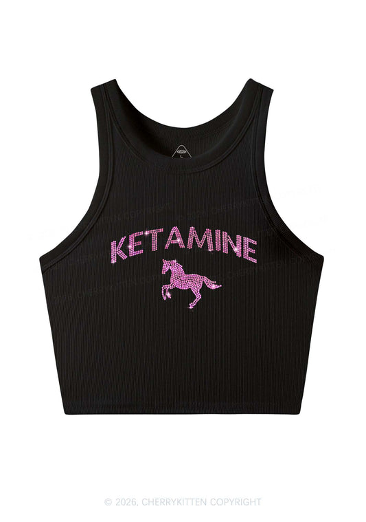 Rhinestone Pink K Unicorn Y2K Crop Tank Top Cherrykitten