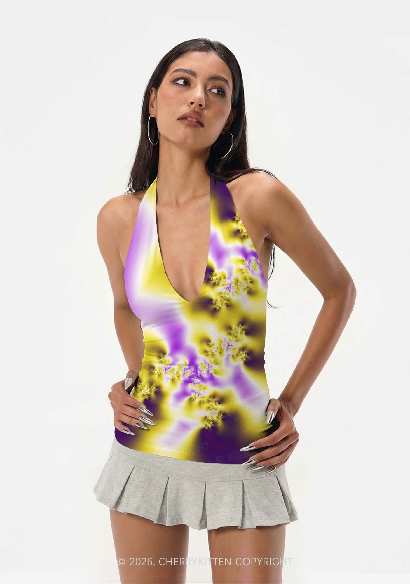 Nonbinary Thermal Pride Y2K Print Halter Deep V Neck Cami Cherrykitten