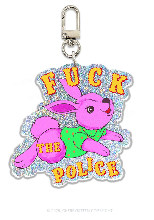 Fxxk The Police Bunny 1Pc Y2K Glitter Keychain Cherrykitten
