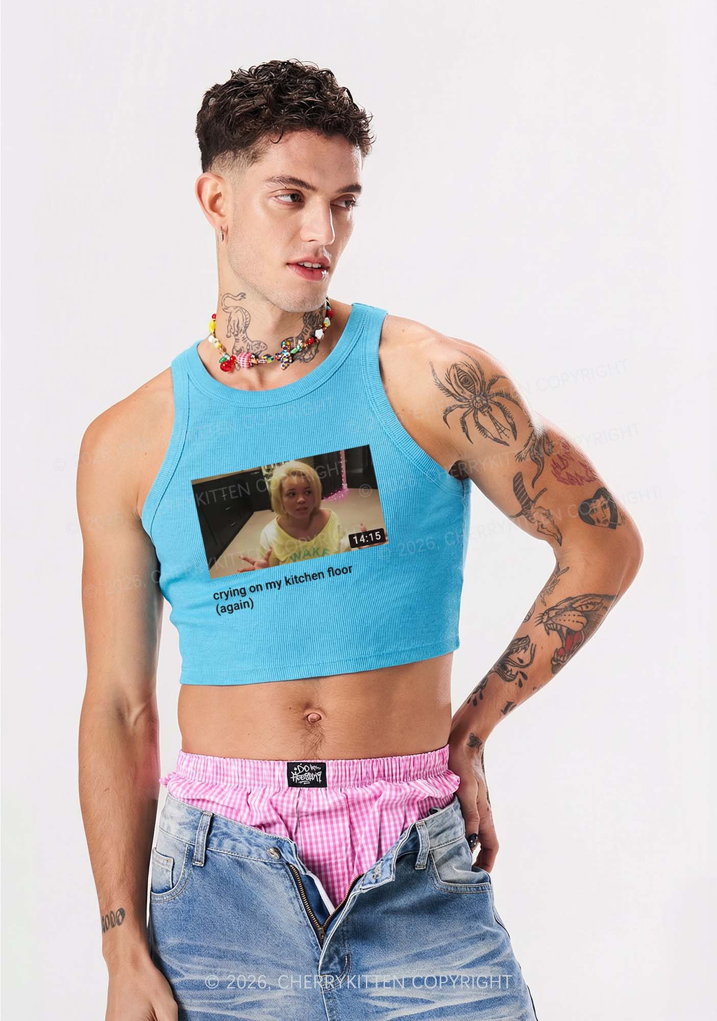 Crying On Kitchen Floor Y2K Crop Tank Top Cherrykitten