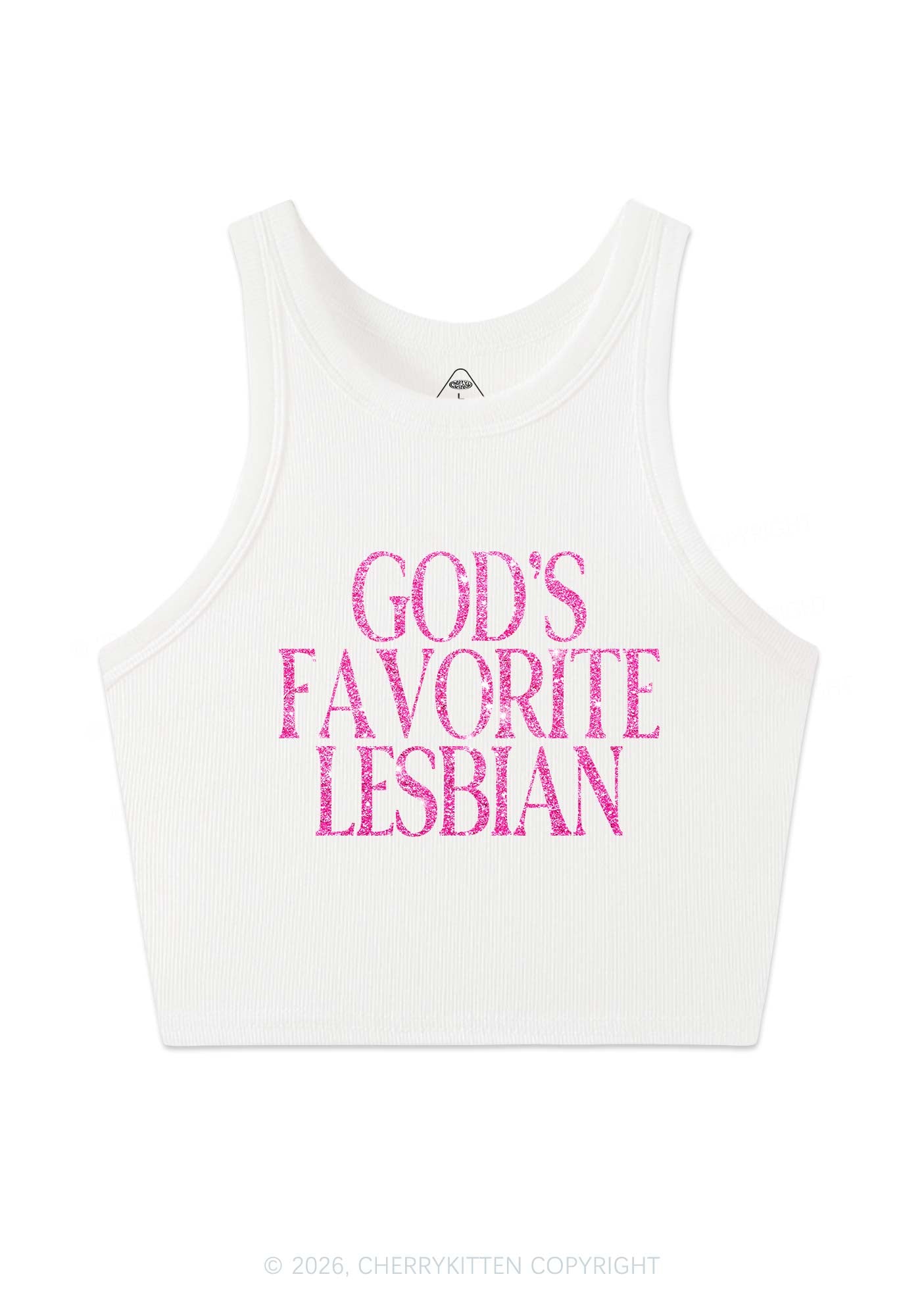 Glitter Gods Favorite Lesbian Pride Y2K Crop Tank Top Cherrykitten