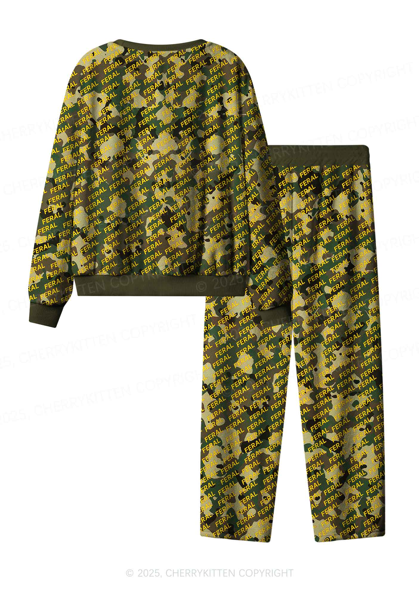 Wild Camouflage Feral Y2K Fleece Long Sleeve Pajama Set Cherrykitten