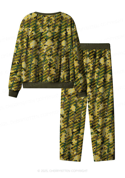 Wild Camouflage Feral Y2K Fleece Long Sleeve Pajama Set Cherrykitten
